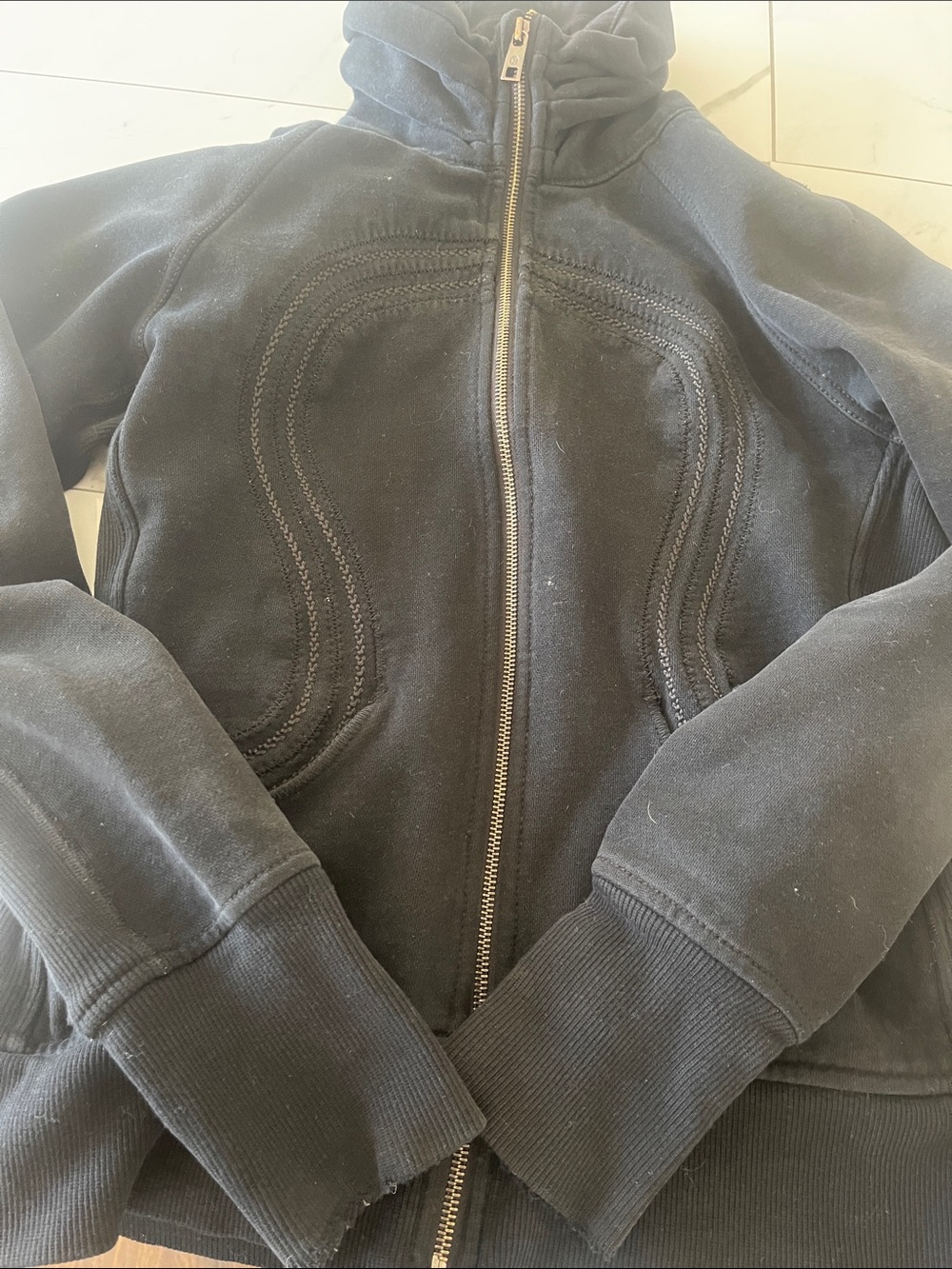 Y2K Cotton Lululemon Black Scooba Zip-Up sweater with Curved Stitch Detail